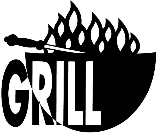 Flaming grill vinyl sticker. Customize on line. Food Meals Drinks 040-0368